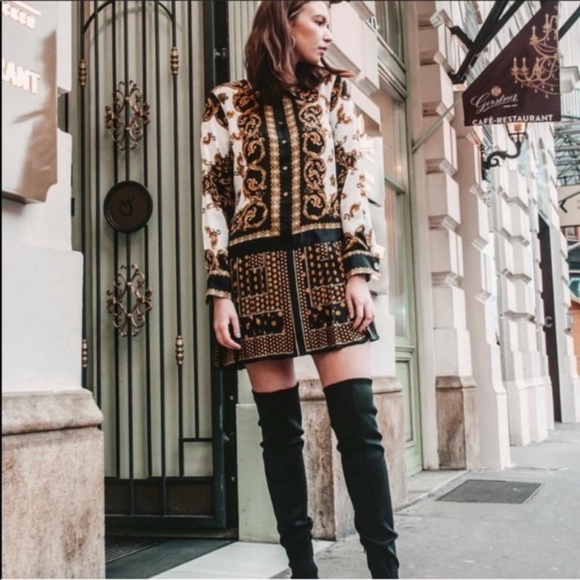 zara printed pleated dress